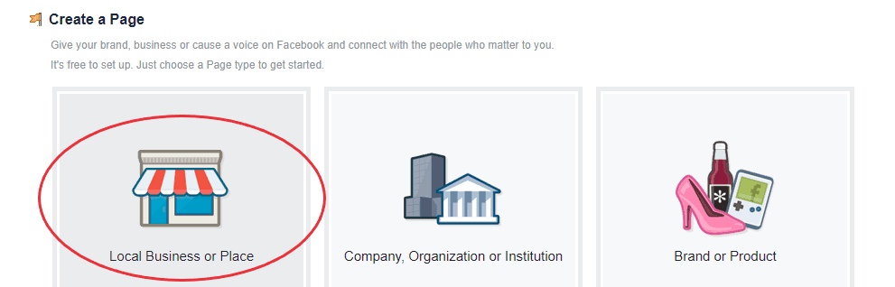Choose Your Page Type in Facebook