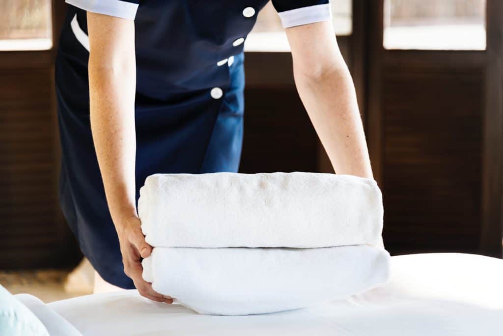 cleaning in a uniform folding towels