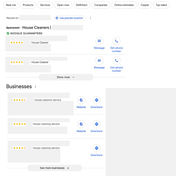 cleaning business search results